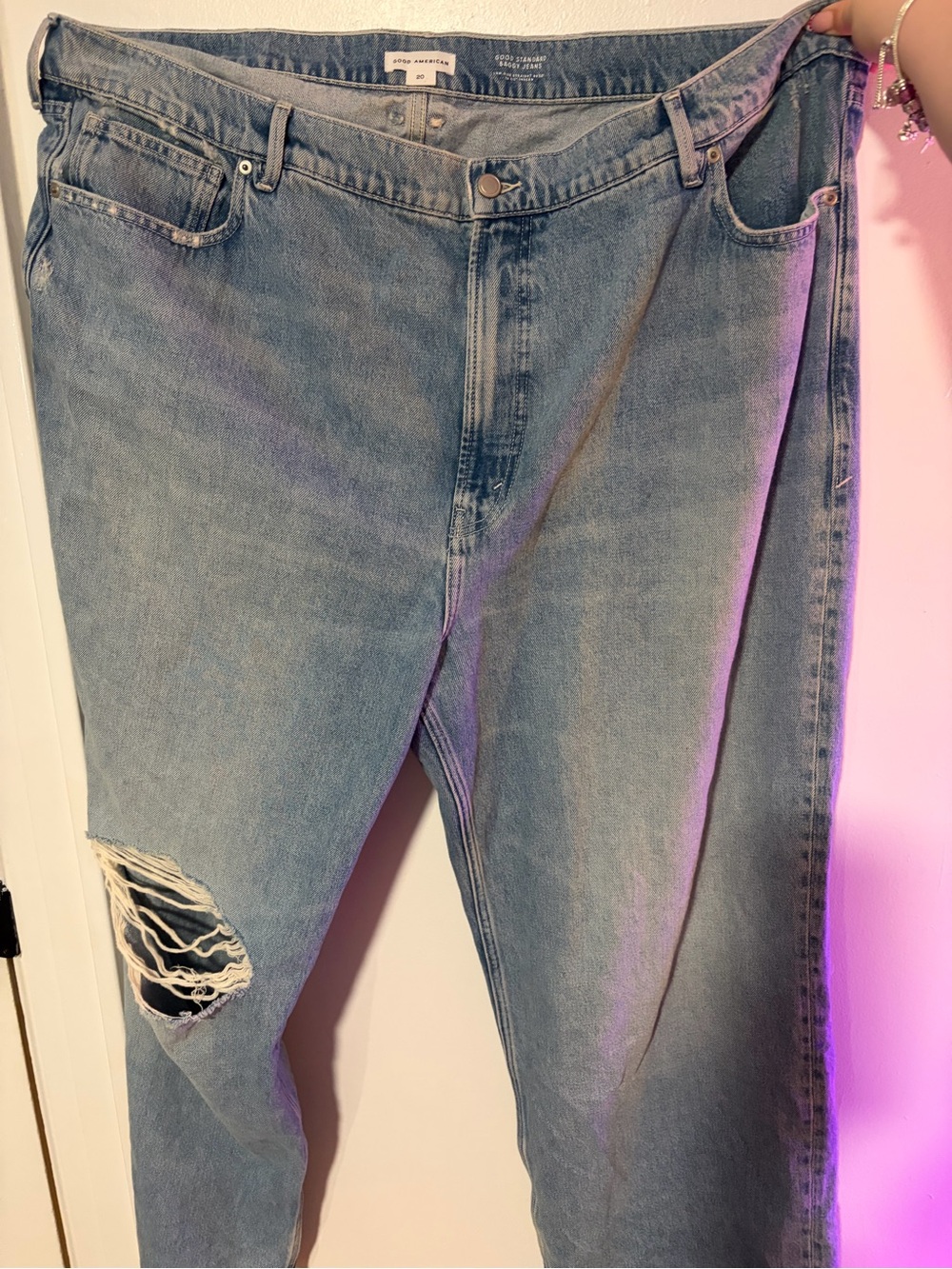 Good American Light Blue Relaxed Ripped Jeans